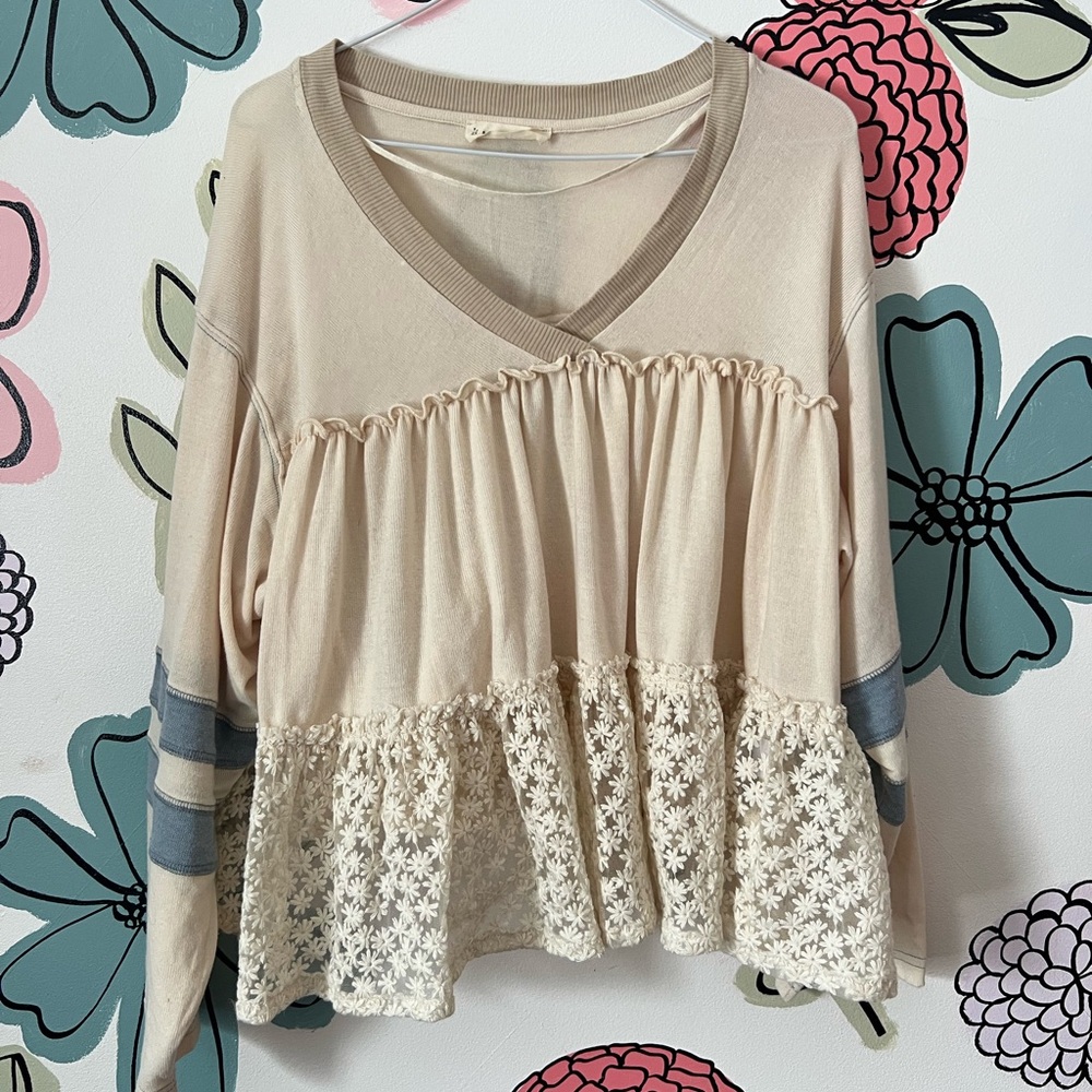 By Together Peplum Eyelet Top size Small